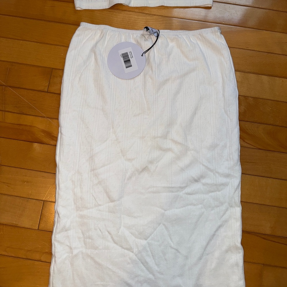 White Cotton Midi Skirt Set - Picture 3 of 9